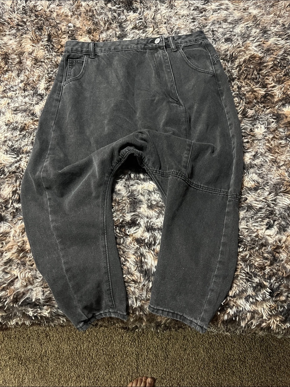 Black Dropped-Crotch Denim Jeans